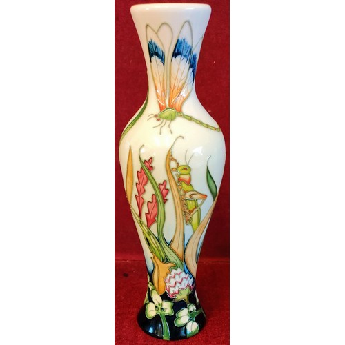 292 - MOORCROFT GLAZED CERAMIC GRASSHOPPER PATTERN VASE, DESIGNED BY PHIL RICHARDSON, NO. 127, DATED 2011.... 