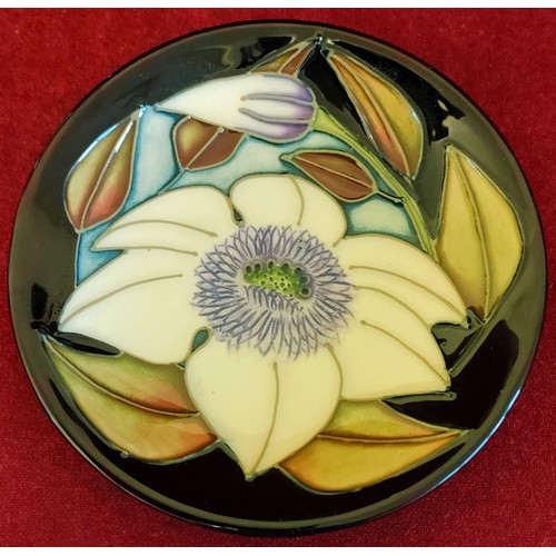 294 - MOORCROFT GLAZED CERAMIC SOPHIE CHRISTINA PATTERN DISH, DESIGNED BY SIAN LEEPER. APPROX. 12CM DIAMET... 