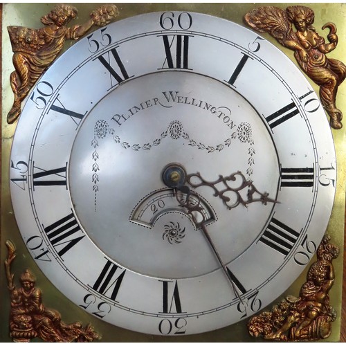 25 - 19th century Oak cased long case clock with square brass dial by Plimer Wellington. Approx. 196cm H ... 