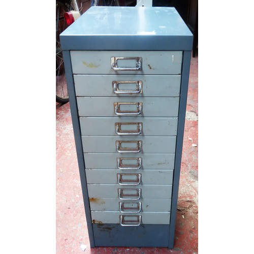 47 - Small vintage ten drawer metal filing cabinet. Approx. 69cm H x 27.5cm W x 41cm D