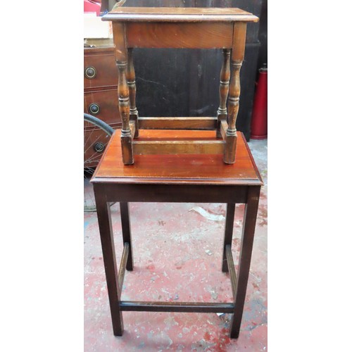 61 - Small Oak Joynt stool, plus mahogany side table