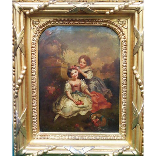 4 - 19th century gilt framed oil on canvas depicting female figure within a garden scene. Approx. 32 x 2... 