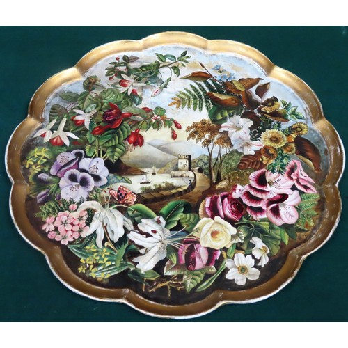 28 - Victorian wave edged ceramic platter, decorated with hand painted and floral arrangements, signed Da... 