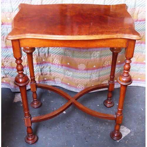 34 - Early 20th century figured Walnut shaped topped side table on stretchered supports. Approx. 73.5cm H... 