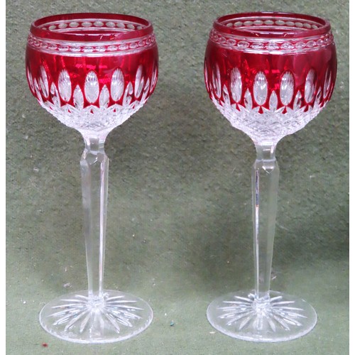 44 - Pair of Waterford crystal red overlaid stemmed drinking glasses. Approx. 19.5cm H