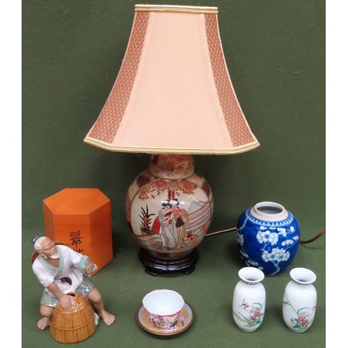 146 - Oriental style table lamp, plus various other ceramics etc