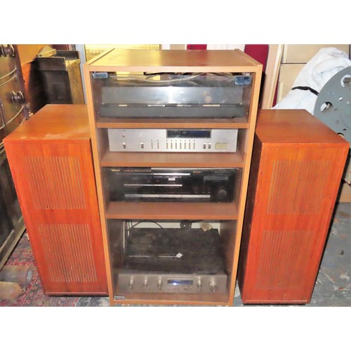 167 - Mid 20th century teak music cabinet, containing Pioneer SA710 Amplifier, Pioneer PL400X Turntable, P... 