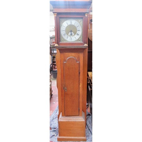 145 - 19th century oak cased long case clock, with square brass dial, by Joseph Kirk, Nottingham. Approx. ... 