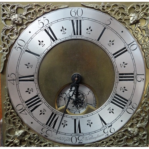 145 - 19th century oak cased long case clock, with square brass dial, by Joseph Kirk, Nottingham. Approx. ... 