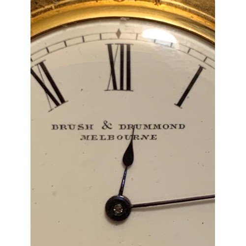 305 - 18ct GOLD ANTIQUE HALF HUNTER POCKET WATCH BRUSH & DRUMMOND MELBOURNE 7374, TOTAL WEIGHT APPROX 48.3... 