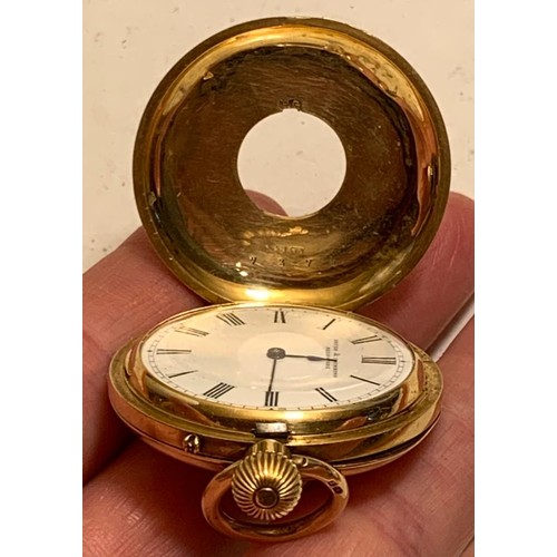 305 - 18ct GOLD ANTIQUE HALF HUNTER POCKET WATCH BRUSH & DRUMMOND MELBOURNE 7374, TOTAL WEIGHT APPROX 48.3... 