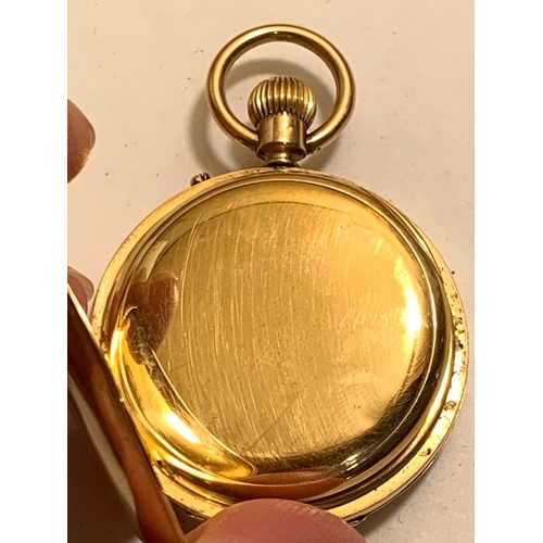 305 - 18ct GOLD ANTIQUE HALF HUNTER POCKET WATCH BRUSH & DRUMMOND MELBOURNE 7374, TOTAL WEIGHT APPROX 48.3... 