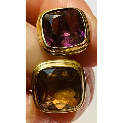 312 - GOLD COLOURED CUFFLINKS WITH FOUR COLOURS TOURMALINE APPROX 3.5ct EACH, TOTAL WEIGHT APPROX 8.84g