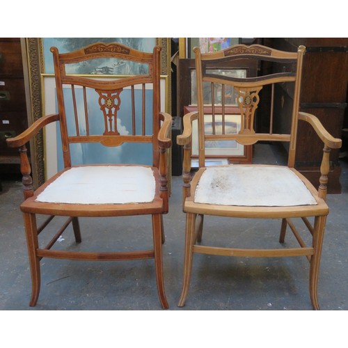 222 - Pair of late 19th century inlaid armchairs.