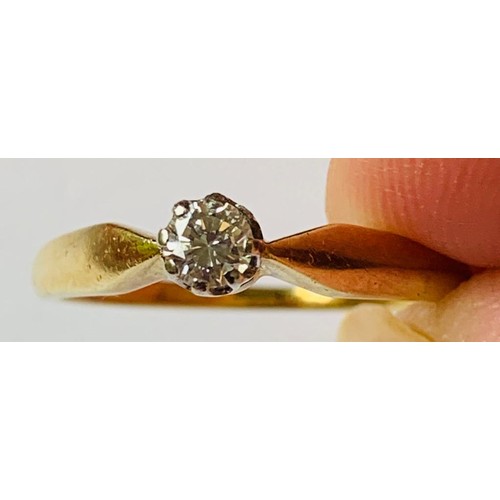 327 - R T V - 14ct GOLD SOLITAIRE RING SET WITH A DIAMOND, 0.25ct APPROX, SIZE R, TOTAL WEIGHT APPROX 2.89... 