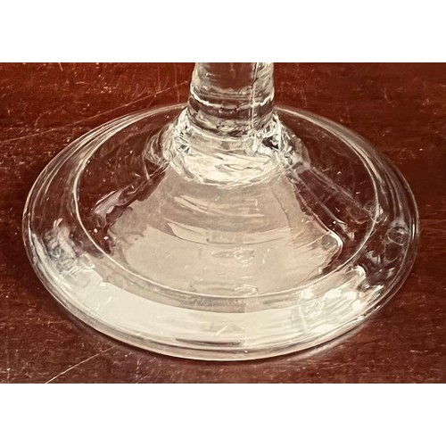 14 - 18TH CENTURY CORDIAL DRINKING GLASS WITH FOLDED FOOT. APPROX. 14CM H