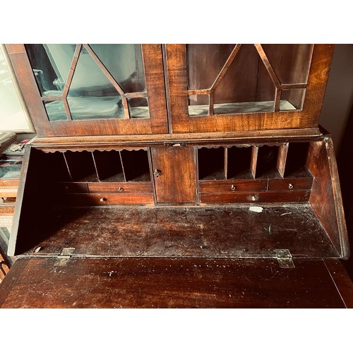 22 - ANTIQUE MAHOGANY BUREAU BOOKCASE, APPROXIMATELY 224cm HIGH, 100cm WIDE AND 50cm DEEP