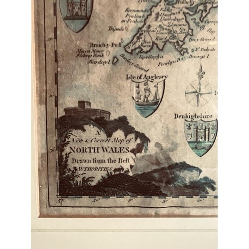 203 - FRAMED MAP OF NORTH WALES, 1780. APPROX. 21 X 33CM