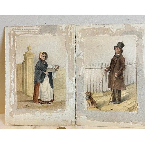 233 - PAIR OF UNFRAMED WATERCOLOUR DRAWINGS- 'STREET VENDOR' AND 'UNSIGHTED BEGGAR', APPROXIMATELY 14.5 x ... 