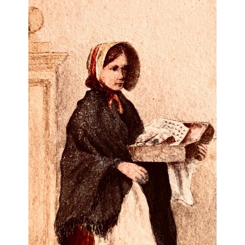 233 - PAIR OF UNFRAMED WATERCOLOUR DRAWINGS- 'STREET VENDOR' AND 'UNSIGHTED BEGGAR', APPROXIMATELY 14.5 x ... 