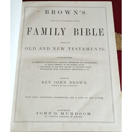 117 - LARGE BROWNS BRASS BOUND FAMILY BIBLE