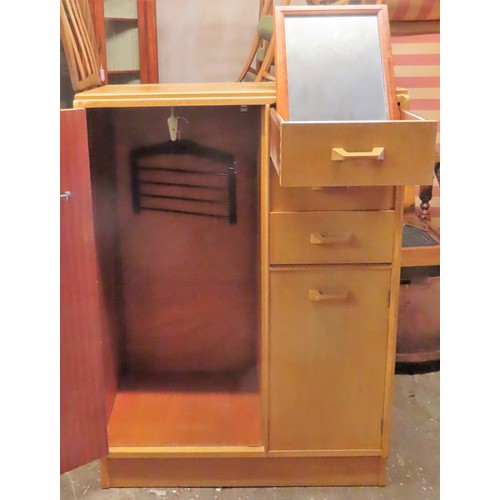 67 - G Plan mid 20th century light oak tall boy/small wardrobe with pull out mirror. Approx. 122cm H x 88... 