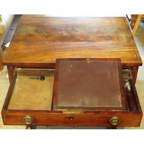 88 - 19th century mahogany inlaid single drawer writing table with fitted interior. Approx. 72cm H x 57cm... 