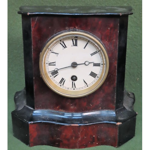 120 - Early 20th century bur walnut & ebonised mantle clock. Approx. 20cms H