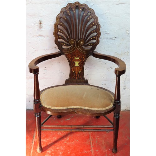 31 - Late 19th/Early 20th century Rosewood armchair, with piercwork and inlaid decoration. Approx. 96cm H... 