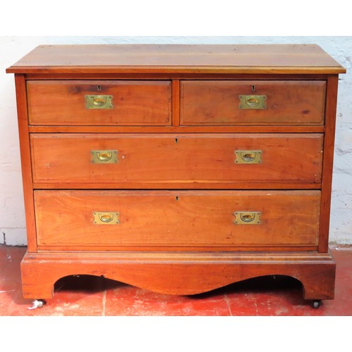 33 - 20th century campaign style two over two chest of drawers. Approx. 55cm H x 106cm W x 49cm D