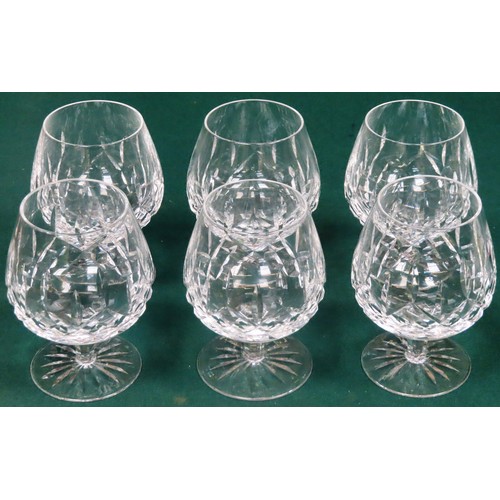 46 - Set of 6 Waterford Crystal 'Lismore' pattern stemmed Brandy glasses. Approx. 13.5cms H