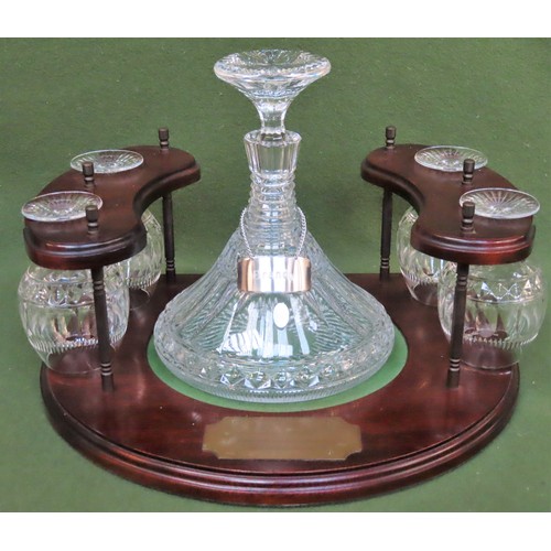 30 - Royal Doulton Brandy Decanter with four glasses, on wooden display stand with mounted brass plaque -... 