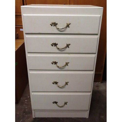 47 - Vintage painted bedroom chest of five drawers, with pretty gilt handles. Approx. 94cms H x 50cms W x... 