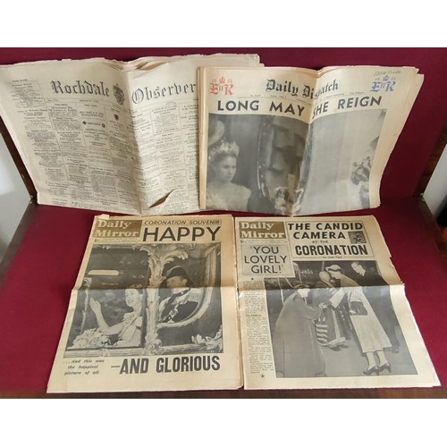 112 - FOUR VARIOUS VINTAGE NEWSPAPERS, MOSTLY RELATING TO QUEEN ELIZABETH II'S CORONATION 1953