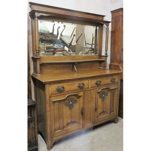 127 - Erly 20th century oak carved fronted Art Nouveau mirror back sideboard. Approx. 189cm H x 157cm W x ... 