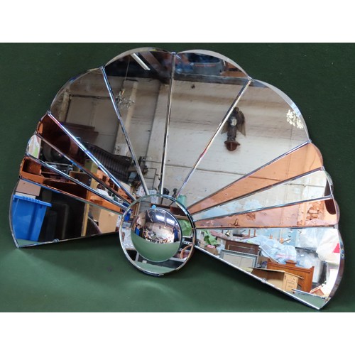 23 - Art Deco Two tone fam form wall mirror. 57 x 85cm