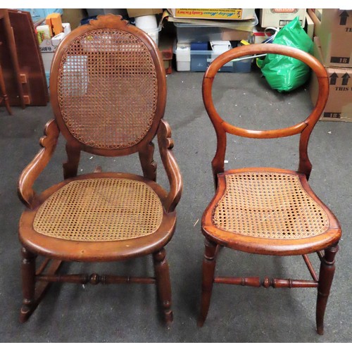 197 - 20th century bergere rocking chair, plus single bergere chair