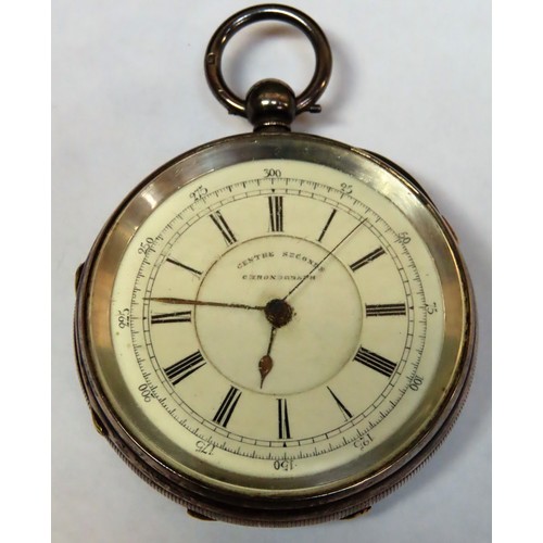 231 - Hallmarked Silver centre seconds chronograph pocket watch, movement stamped Glaskie, Manchester