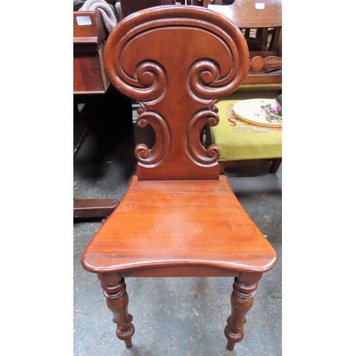 227 - 19th century mahogany hall chair. Approx. 83cms H x 41cms W x 34cms D