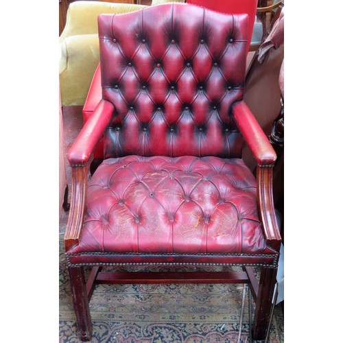 55 - 20th century oxblood red leather effect office armchair. Approx. 101cm H x 65cm W x 62cm D