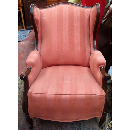 51 - Early 20th century mahogany framed upholstered armchair. Approx. 96cm H x 71cm W x 83cm D