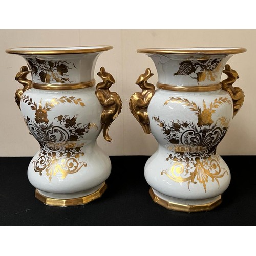 4 - PAIR OF MASONS CERAMIC DOUBLE GOURD FORM URNS, FLORAL DECORATION, APPROX 25.5cm HIGH