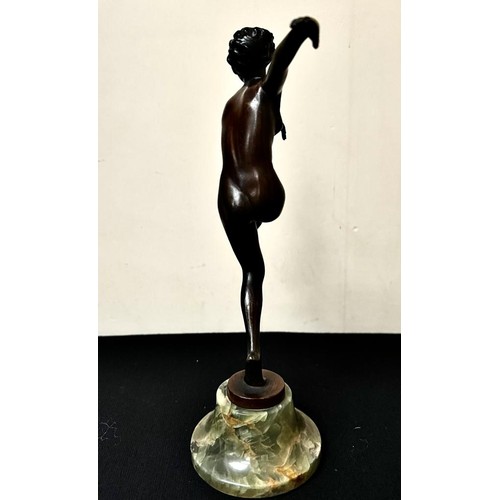 11 - LORENZL BRONZE ART DECO FIGURE DANCER UPON GREEN MARBLE BASE