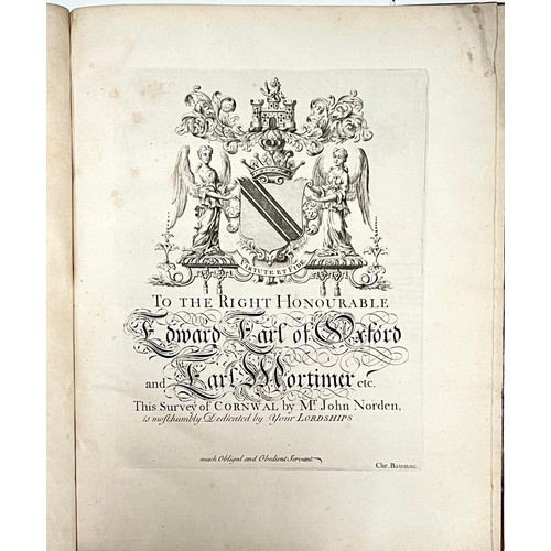 31 - JOHN NORDEN TOPOGRAPHICAL & HISTORICAL EDITION OF CORNWALL, 1728, INCLUDING MANY MAPS AND ILLUSTRATI... 