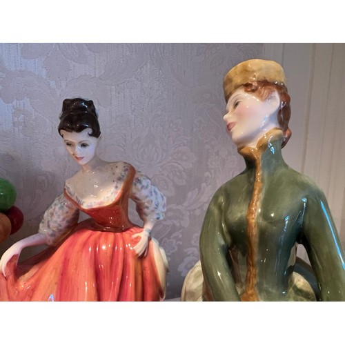 50 - FIVE ROYAL DOULTON FIGURES INCLUDING HILARY, JANET, BALLOON SELLER, FAIR LADY AND GRACE