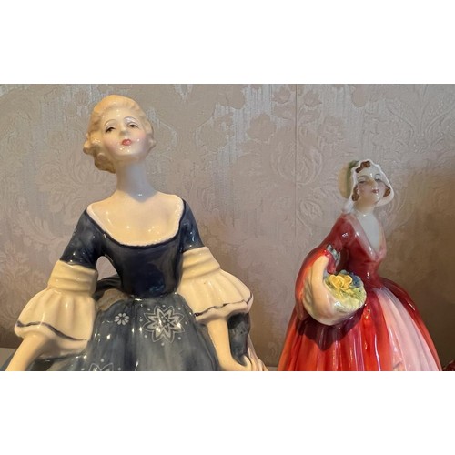 50 - FIVE ROYAL DOULTON FIGURES INCLUDING HILARY, JANET, BALLOON SELLER, FAIR LADY AND GRACE