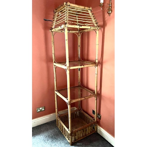 59 - PAIR OF BAMBOO ETAGERES WITH THREE GLASS SHELVES, APPROX 190 x 50 x 50cm