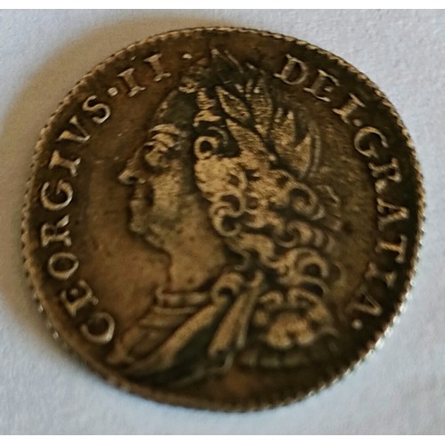 312 - 1758 GEORGE II COIN, APPROX. 2CM DIAMETER