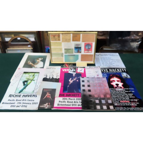 151 - Parcel of music related memorabilia including framed and loose ticket stubs, signed posters and leaf... 