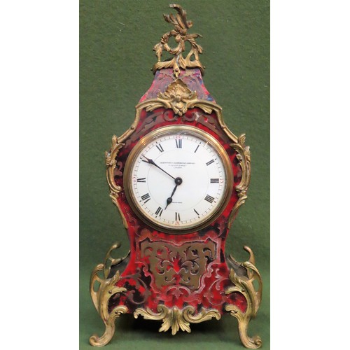 29 - 19th century Boulle Work mantle clock with circular enamelled convex dial, by Goldsmiths and Silvers... 